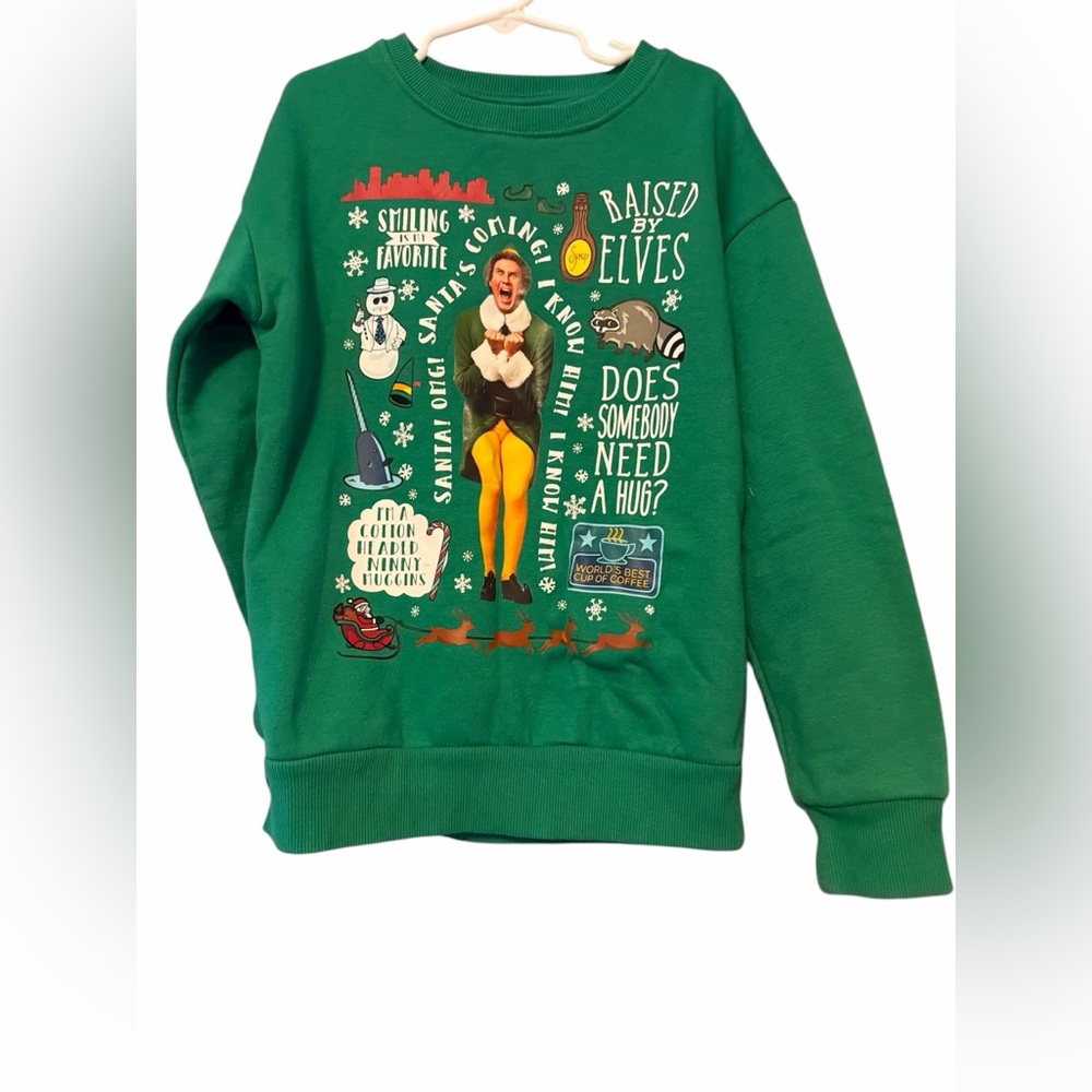 ELF Green Holiday Talking Sweatshirt with Festive Graphics
